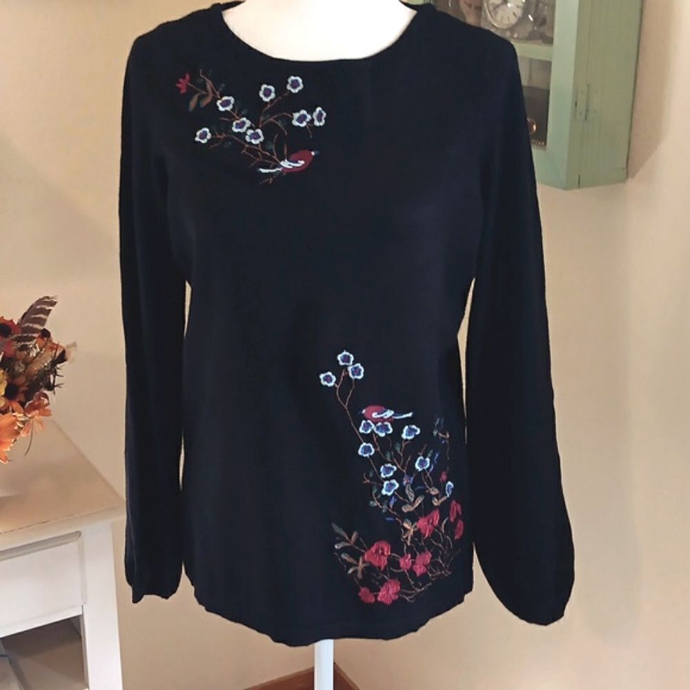 Charter Club Black Embroidered Sweater